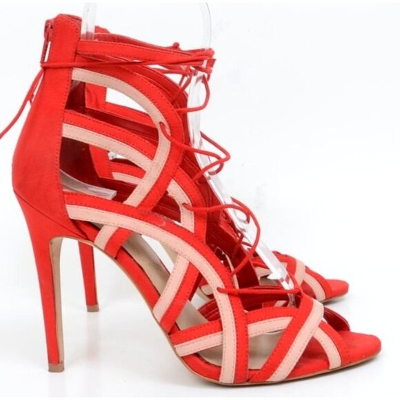 Aldo Women's Size 9 Shaylla Ankle Strap Sandals Red Pink Artsy Open Toe Straps - Picture 2 of 9